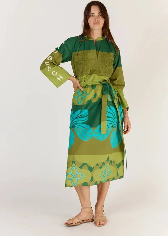 Itami Pelota Long Sleeve Dress-Green