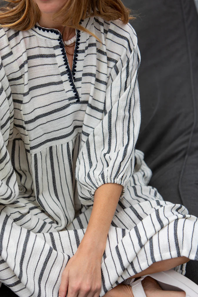 Mandalay Designs - Souq Stripe Dress - White/Oyster