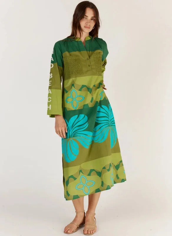 Itami Pelota Long Sleeve Dress-Green