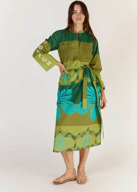 Itami Pelota Long Sleeve Dress-Green