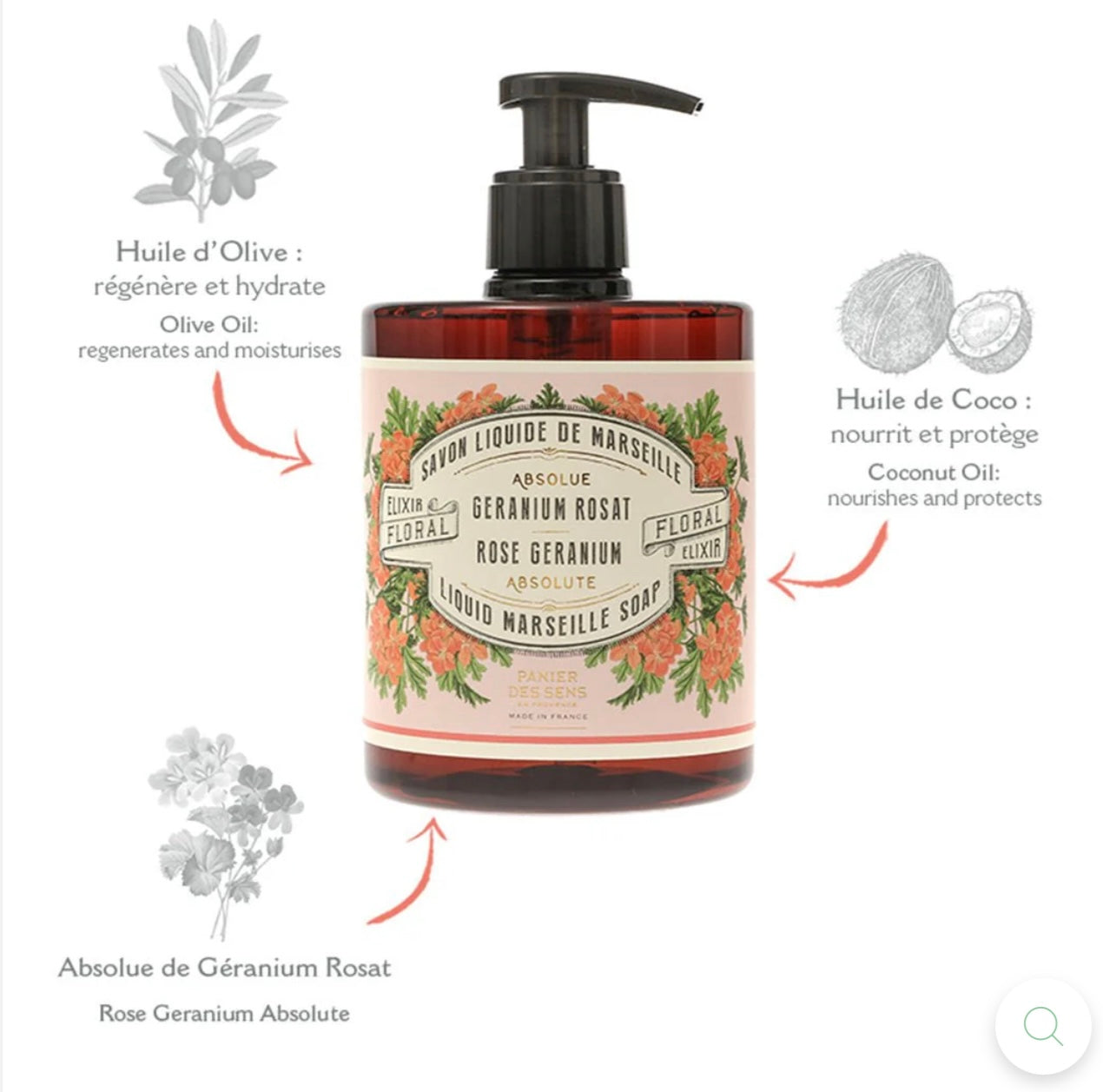 PANIER DES SENS | Liquid Marseille Soap | Geranium Rosat 500ml