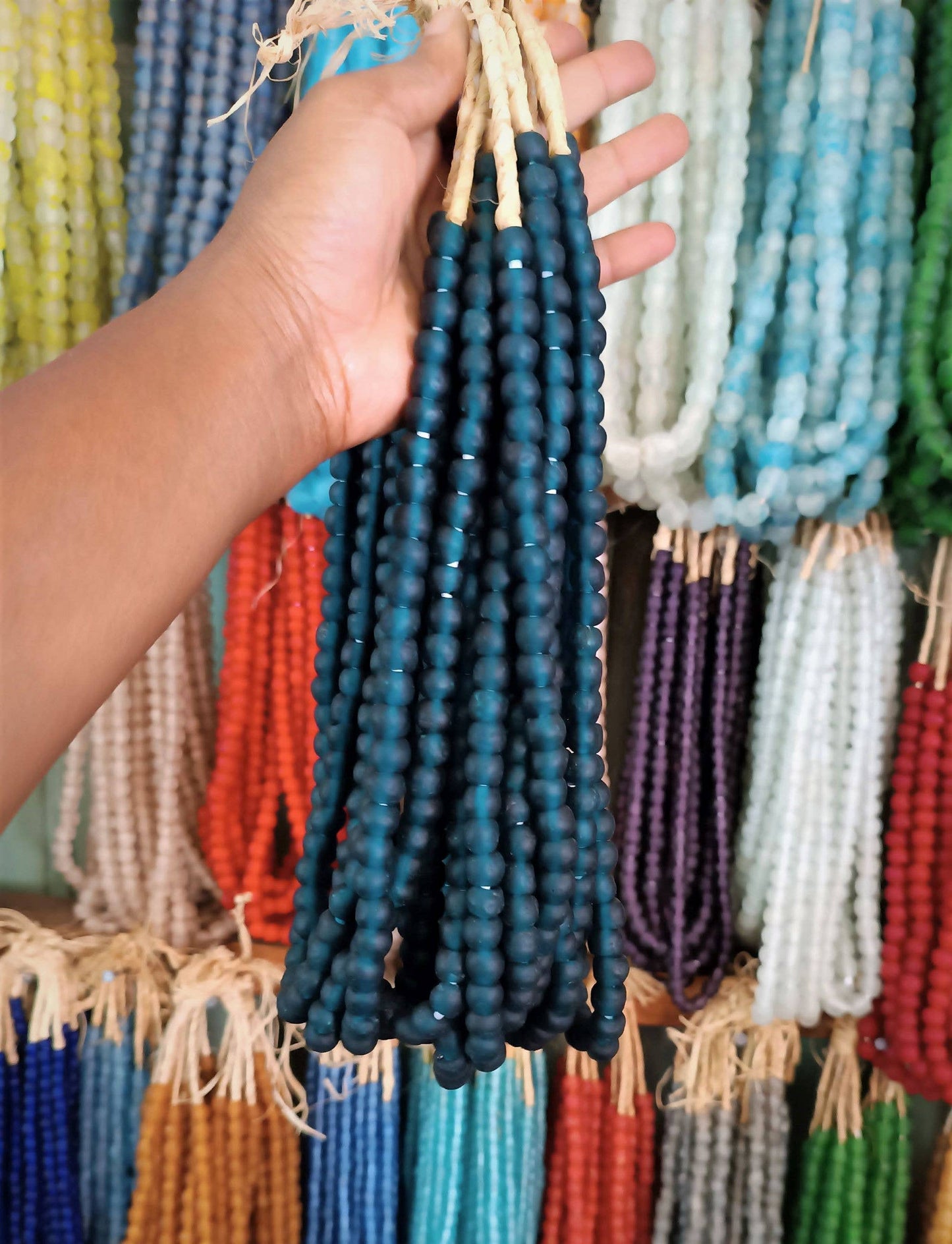 Large Glass Beads Recycled for Jewellery making: Black