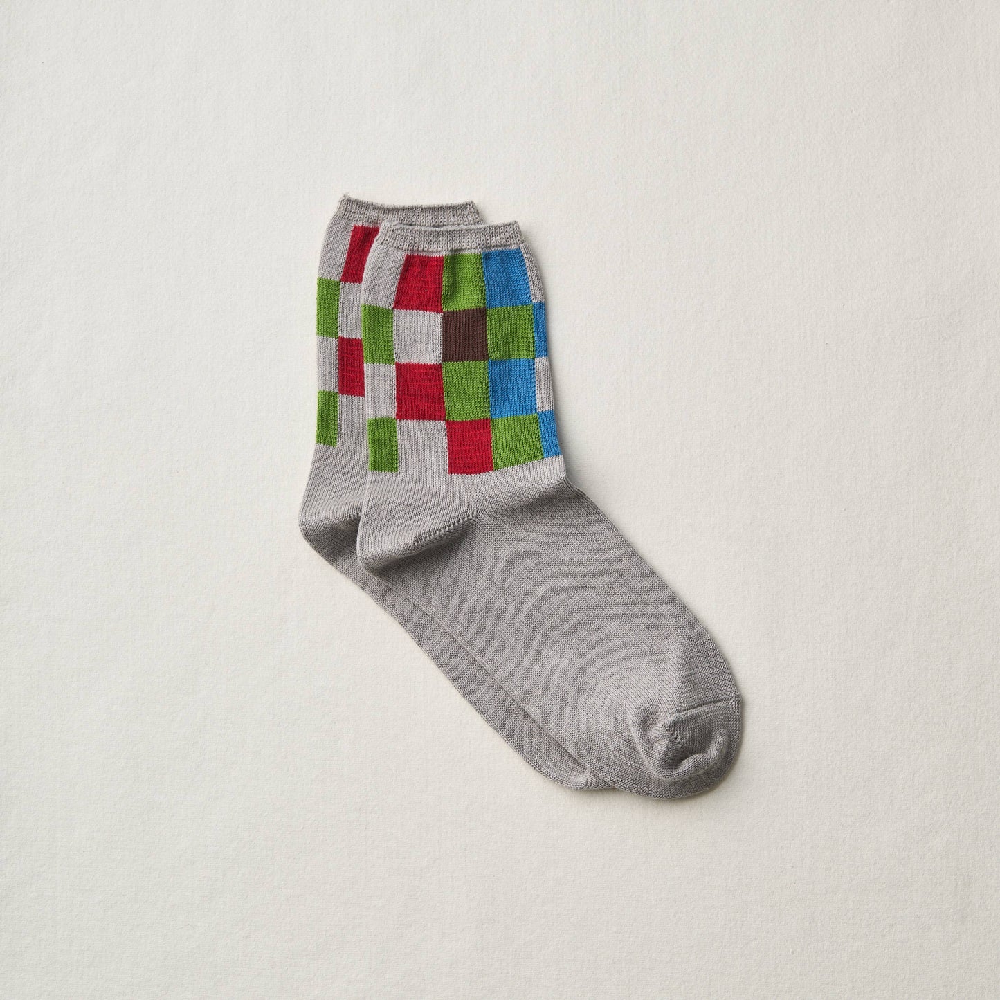 Organic Cotton Block Pattern Socks: Green / L (27.5–29.5 cm EU 44-47)