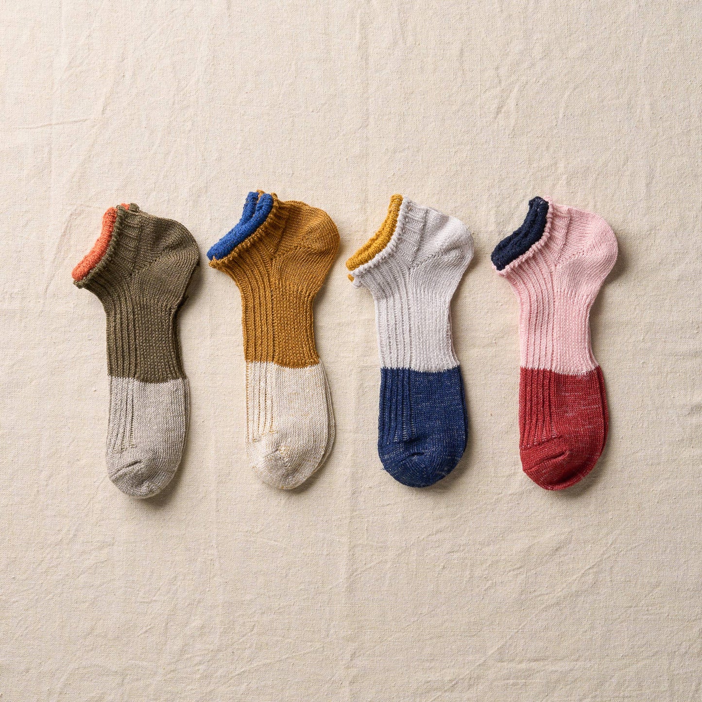 Yahae Linen Sneaker Socks -Olive