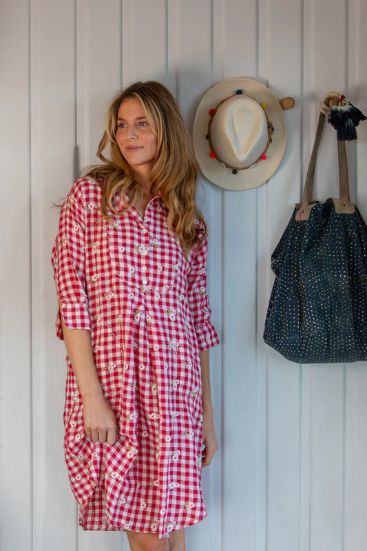 Mandalay Designs - Lee Gingham Shirt Dress - Midi Rose