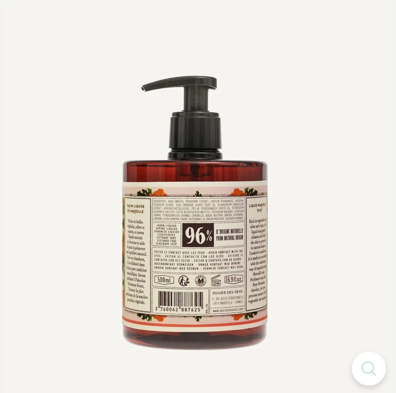 PANIER DES SENS | Liquid Marseille Soap | Geranium Rosat 500ml