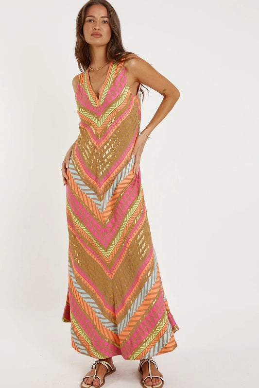 Rubyyaya Palma V-Neck Long Dress -Jacquard