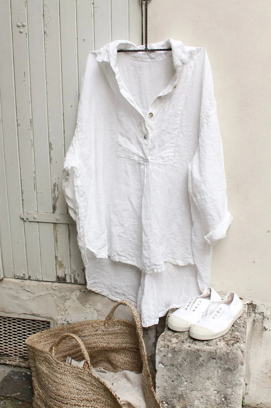 Meg by Design - Tuxedo Shirt White Linen
