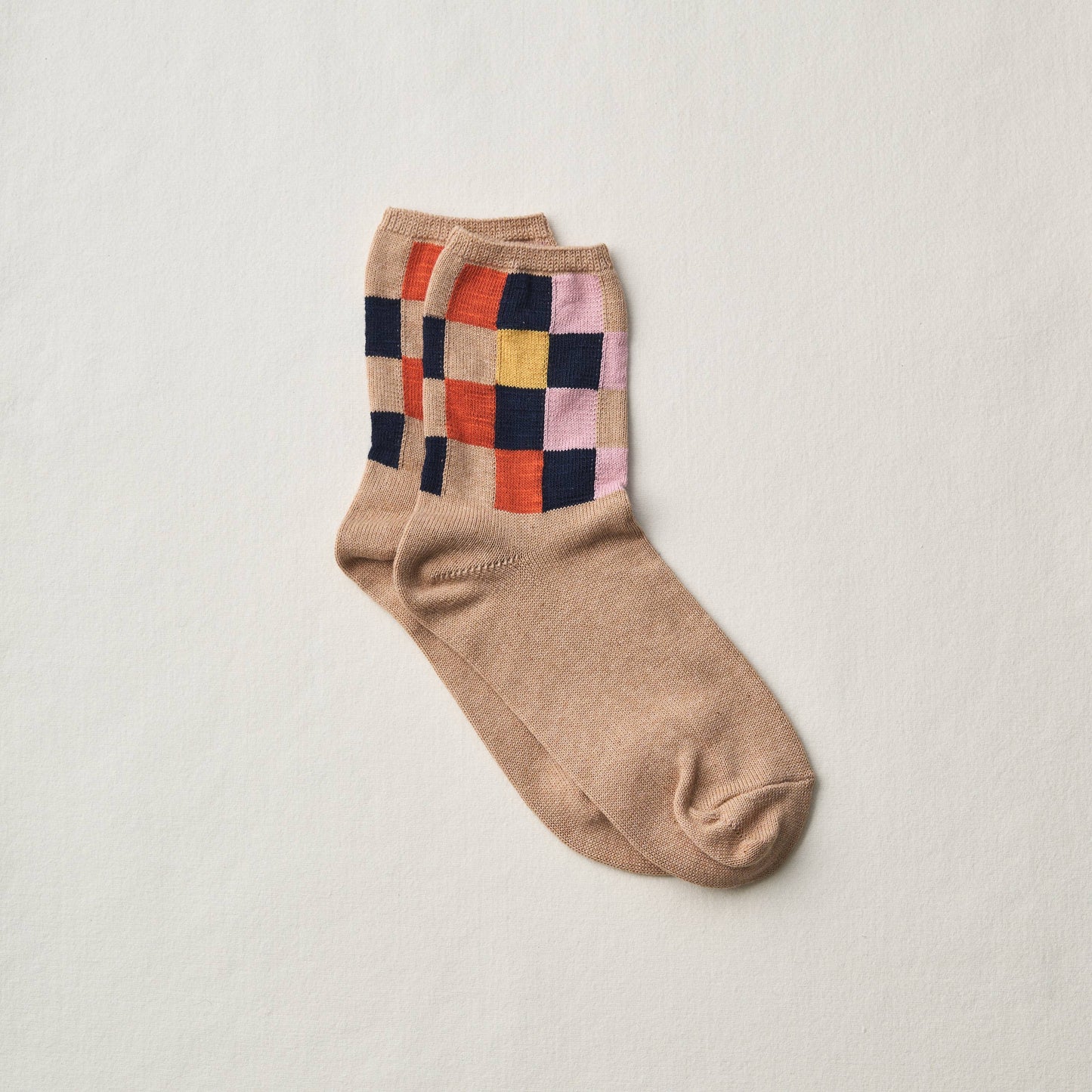 Organic Cotton Block Pattern Socks: Green / L (27.5–29.5 cm EU 44-47)